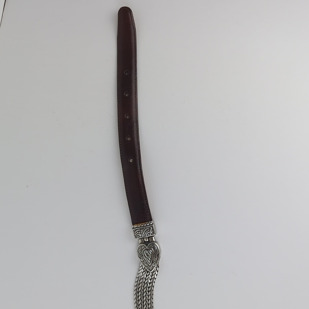BRIGHTON Bali Silver Heart Link Triple Chain Brown Leather Belt - Picture 6 of 7